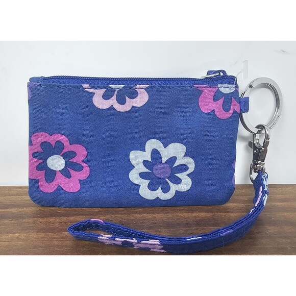 Vera Bradley Cotton Zip ID Case Wristlet Ellie Flower Keychain - Picture 2 of 8